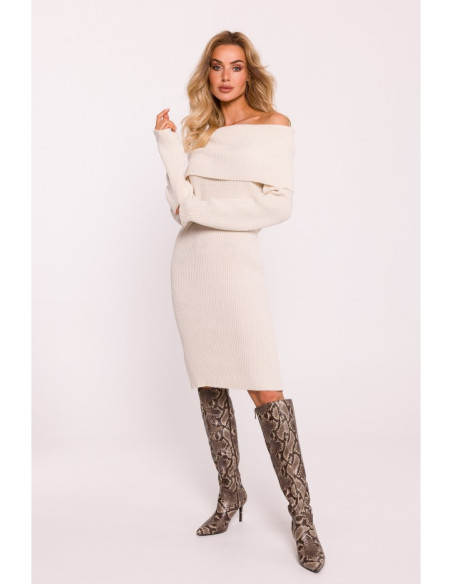 M823 Fold over neckline sweater dress - ivory