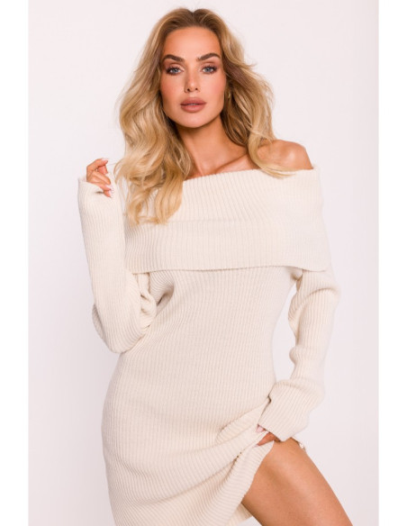 M823 Fold over neckline sweater dress - ivory