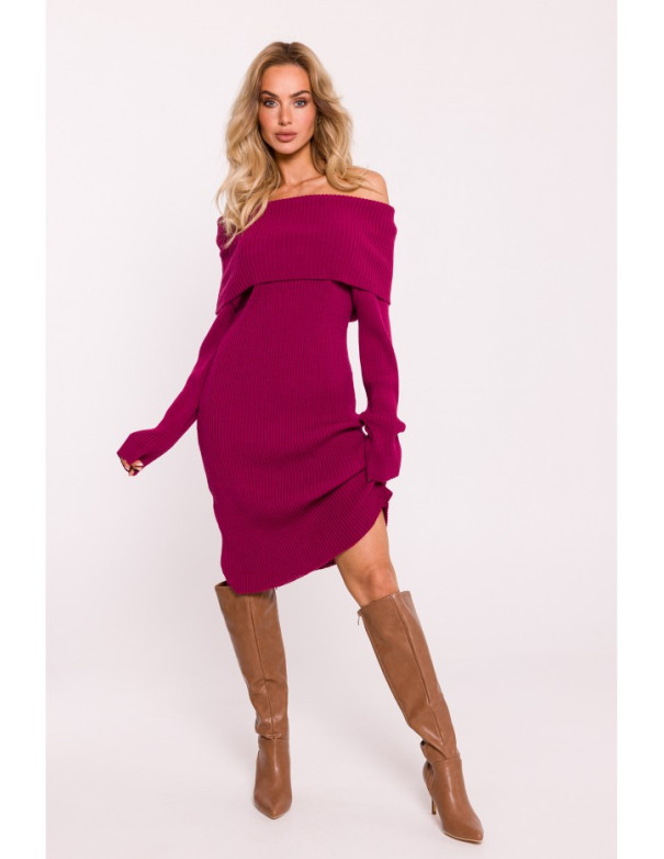 M823 Fold over neckline sweater dress - pink