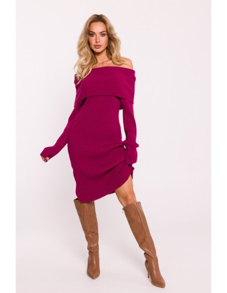 M823 Fold over neckline sweater dress - pink