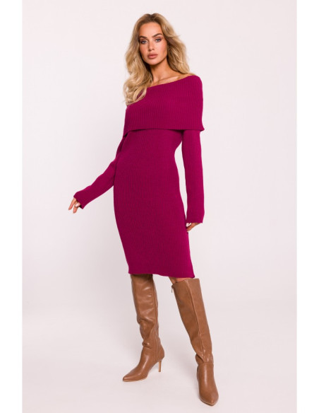 M823 Fold over neckline sweater dress - pink