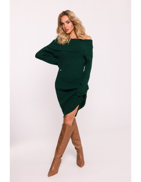 M823 Fold over neckline sweater dress - green