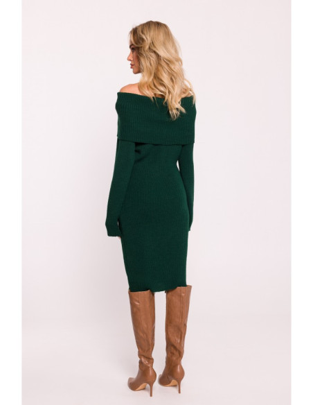 M823 Fold over neckline sweater dress - green