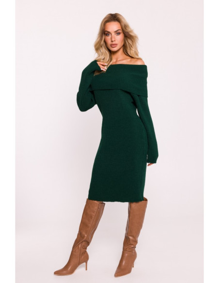 M823 Fold over neckline sweater dress - green