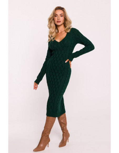 M824 V-neck sweater dress - green