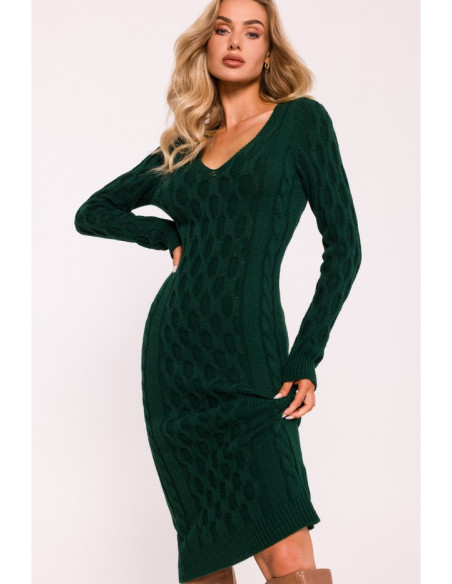 M824 V-neck sweater dress - green