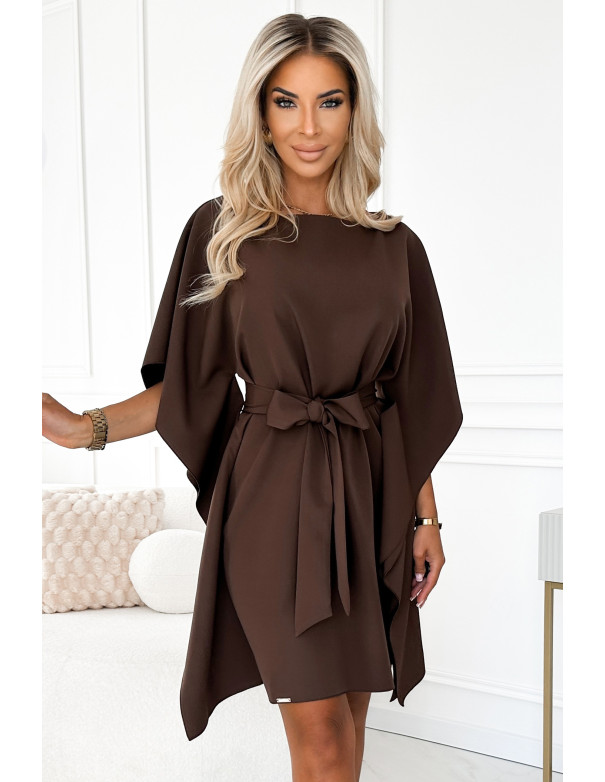  287-33 SOFIA Butterfly dress with a binding at the waist - chocolate color 