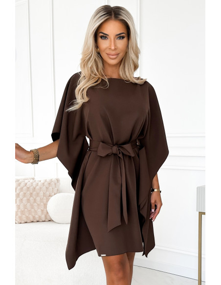  287-33 SOFIA Butterfly dress with a binding at the waist - chocolate color 