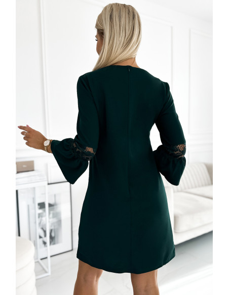  190-10 MARGARET dress with lace on the sleeves - dark green 