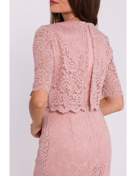 S379 Lace dress with double layerd top - powder