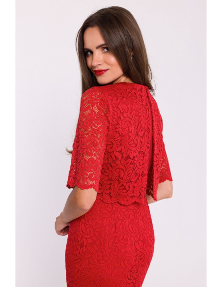 S379 Lace dress with double layerd top - red