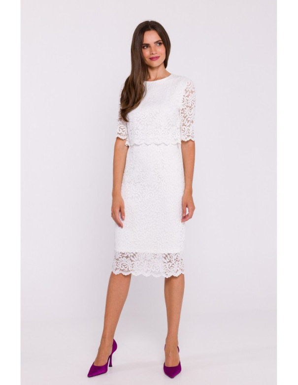 S379 Lace dress with double layerd top - ecru