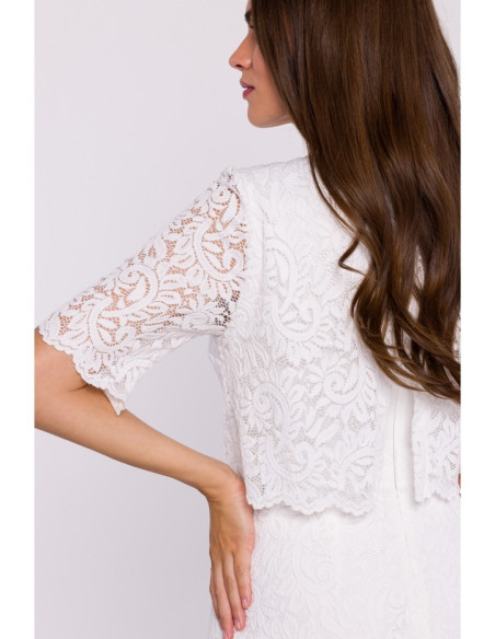 S379 Lace dress with double layerd top - ecru