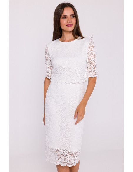 S379 Lace dress with double layerd top - ecru