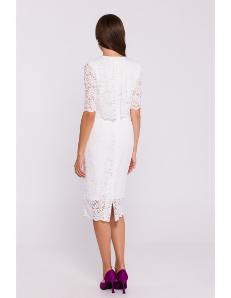 S379 Lace dress with double layerd top - ecru