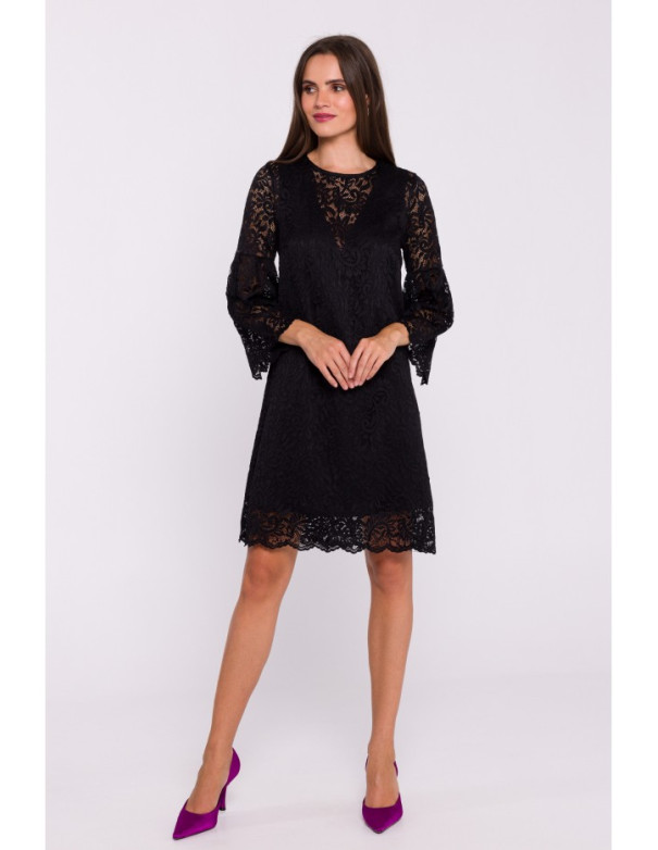 S380 Trapeze shaped lace dress - black