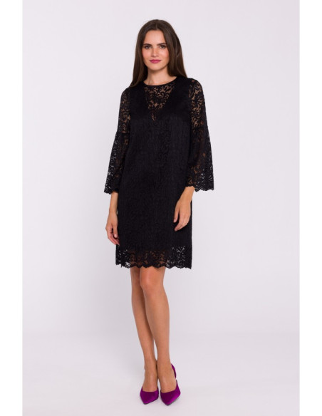 S380 Trapeze shaped lace dress - black