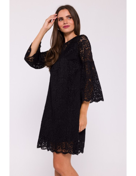 S380 Trapeze shaped lace dress - black