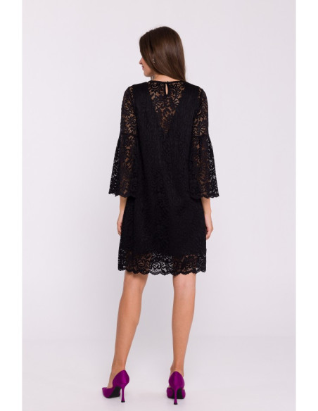 S380 Trapeze shaped lace dress - black