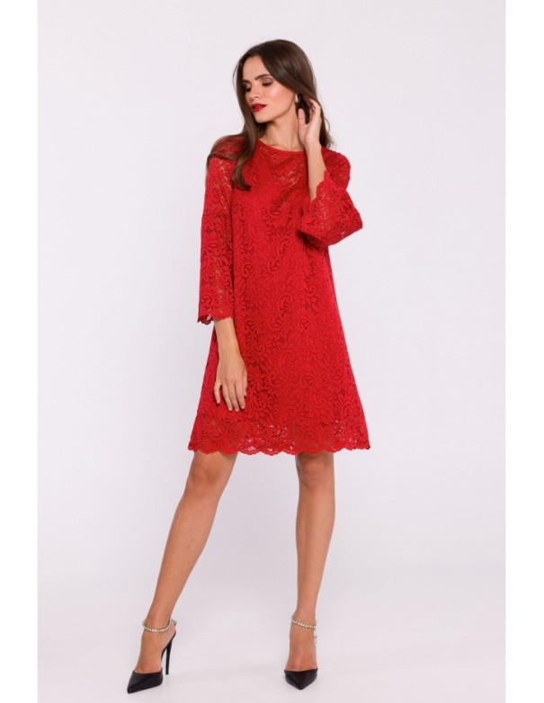 S380 Trapeze shaped lace dress - red