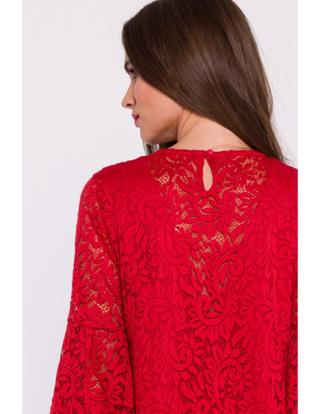 S380 Trapeze shaped lace dress - red