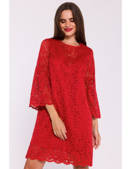 S380 Trapeze shaped lace dress - red