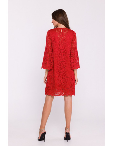 S380 Trapeze shaped lace dress - red