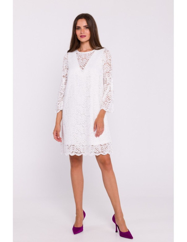 S380 Trapeze shaped lace dress - ecru