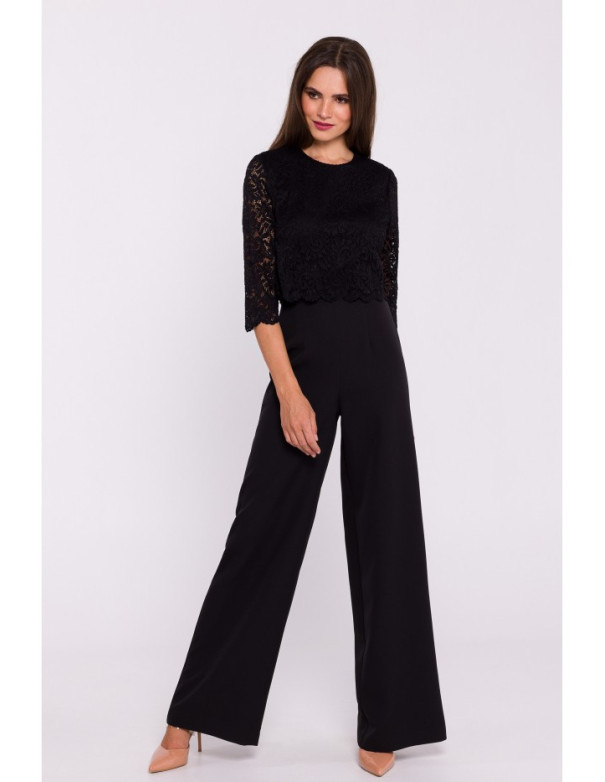 S381 Lace detail jumpsuit - black