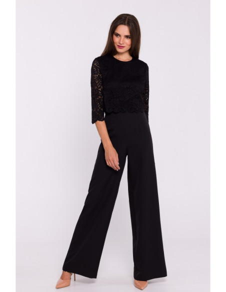 S381 Lace detail jumpsuit - black