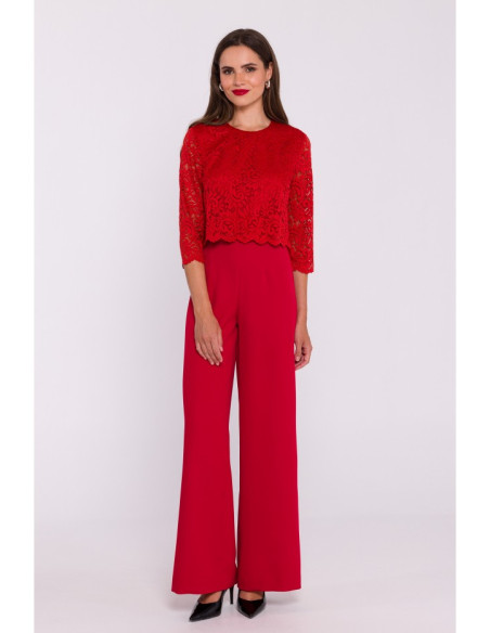 S381 Lace detail jumpsuit - red