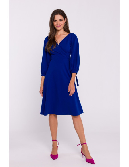 S383 Flared dress with puff sleeves - royalblue