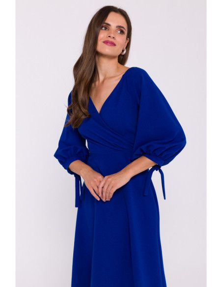 S383 Flared dress with puff sleeves - royalblue