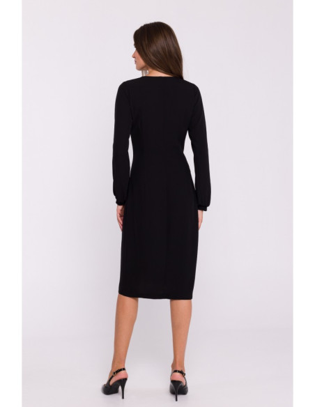 S384 Bishop sleeve dress faux wrap dress - black