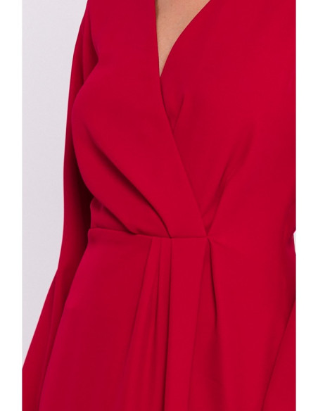 S384 Bishop sleeve dress faux wrap dress - red