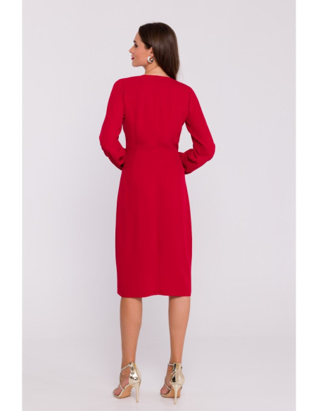 S384 Bishop sleeve dress faux wrap dress - red