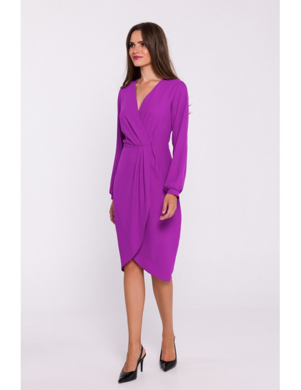 S384 Bishop sleeve dress faux wrap dress - lavender