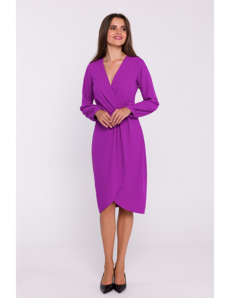 S384 Bishop sleeve dress faux wrap dress - lavender