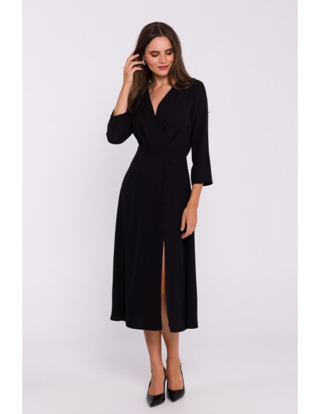 S385 High split flare dress - black