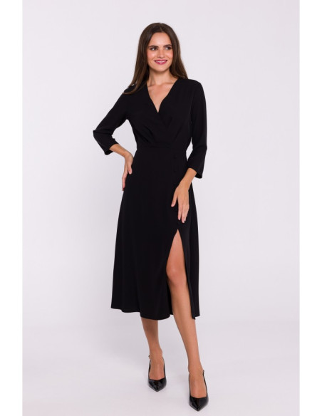 S385 High split flare dress - black