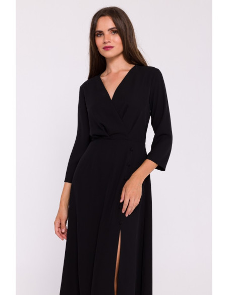 S385 High split flare dress - black