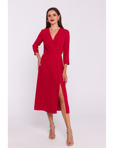 S385 High split flare dress - red