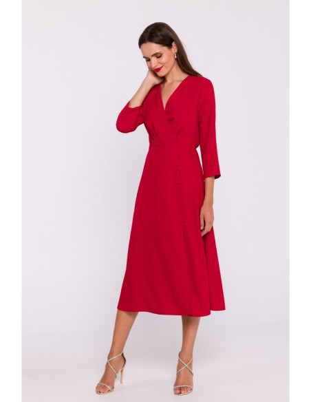 S385 High split flare dress - red