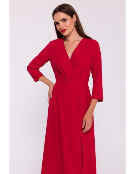 S385 High split flare dress - red