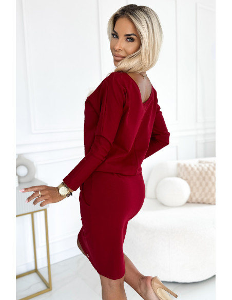  189-11 Cotton dress with back neckline - burgundy 