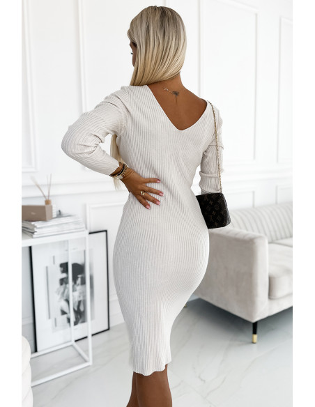  557-1 Comfortable jumper dress with v-neck - beige 