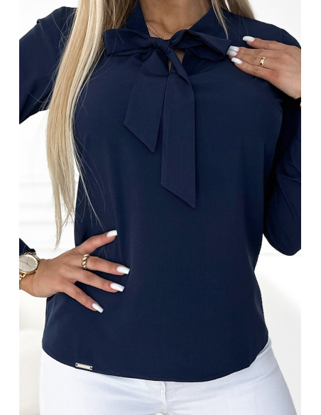  140-22 Business blouse with long sleeves and tie front - dark blue 