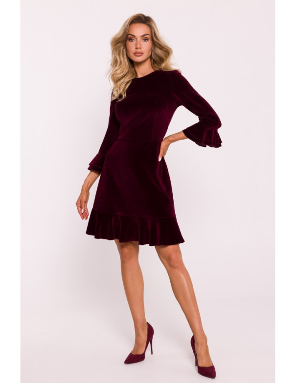 M825 Velvet ruffle dress - maroon