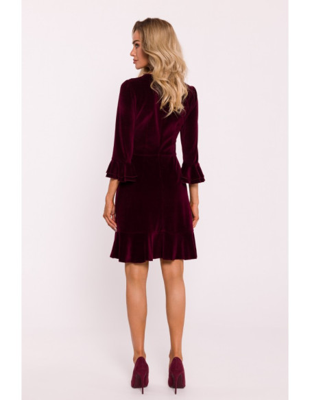 M825 Velvet ruffle dress - maroon