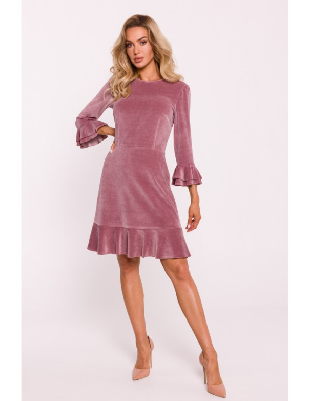 M825 Velvet ruffle dress - crepe pink